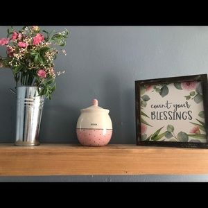 Rae Dunn pink polka dot scoop sugar bowl